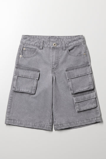 Cargo Denim Shorts Grey