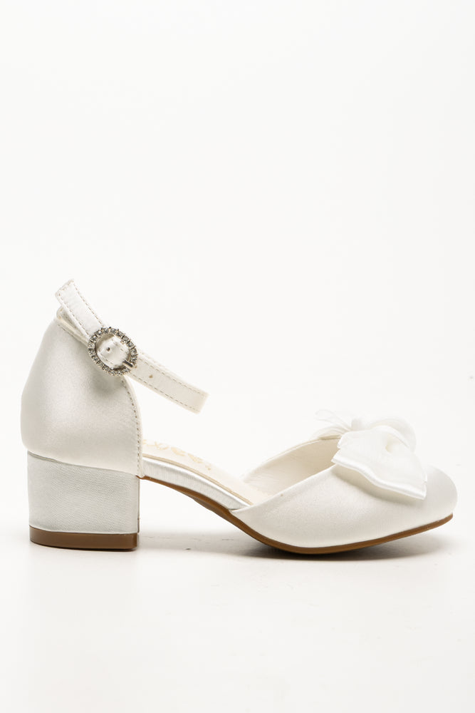 Satin Bow Heels Cream