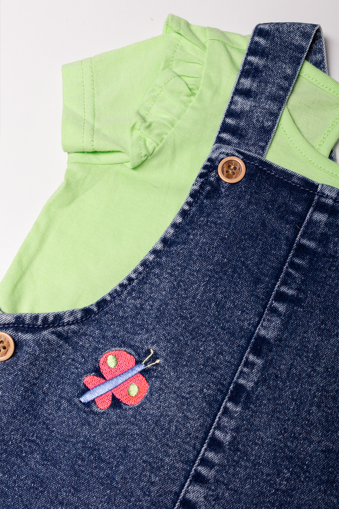 Dungaree With T-Shirt Set Green And Blue