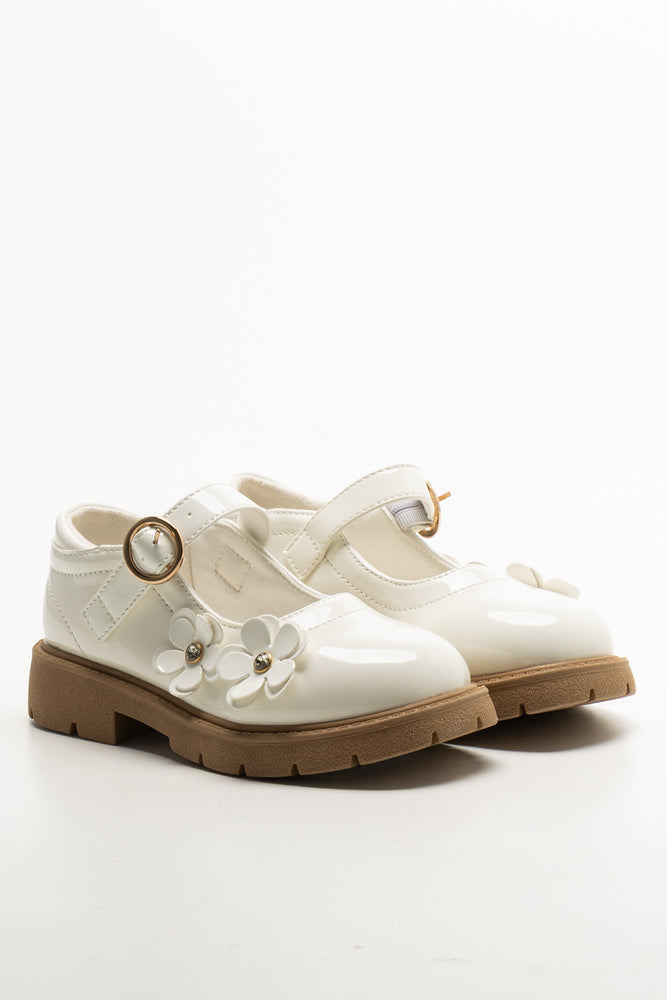 Flower Cutout Mary-Jane Shoe Cream