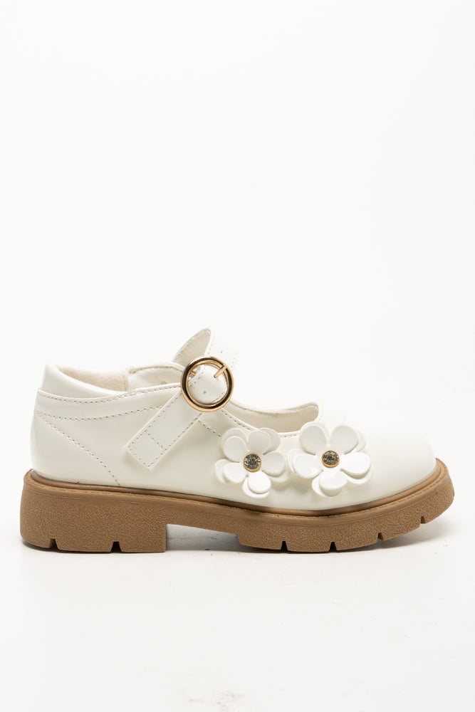 Flower Cutout Mary-Jane Shoe Cream