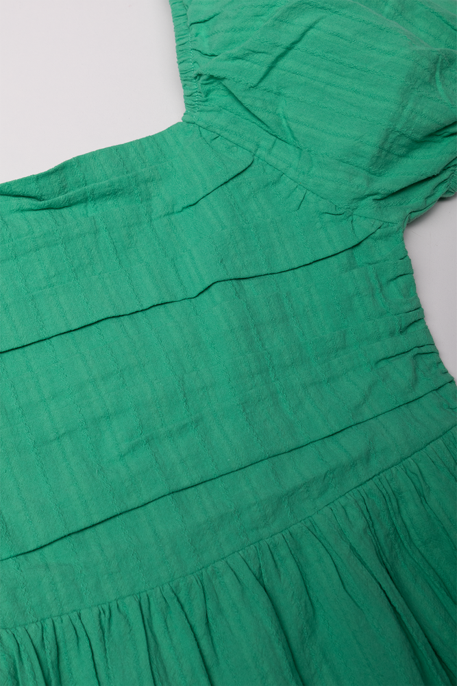 Textured Puff Sleeve Dress Green