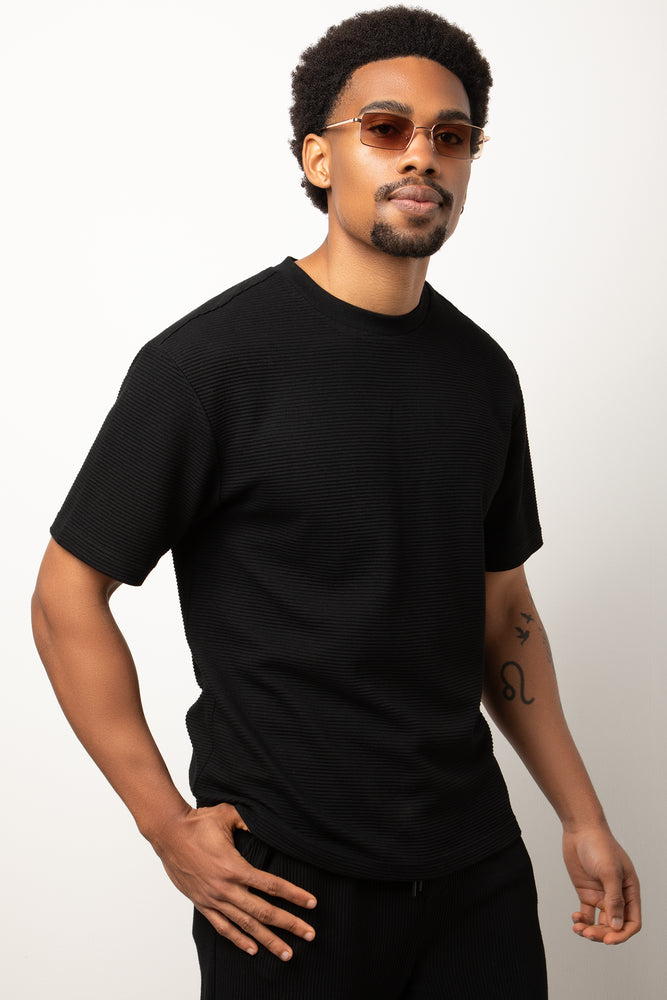 Rib Short Sleeve T-Shirt Black