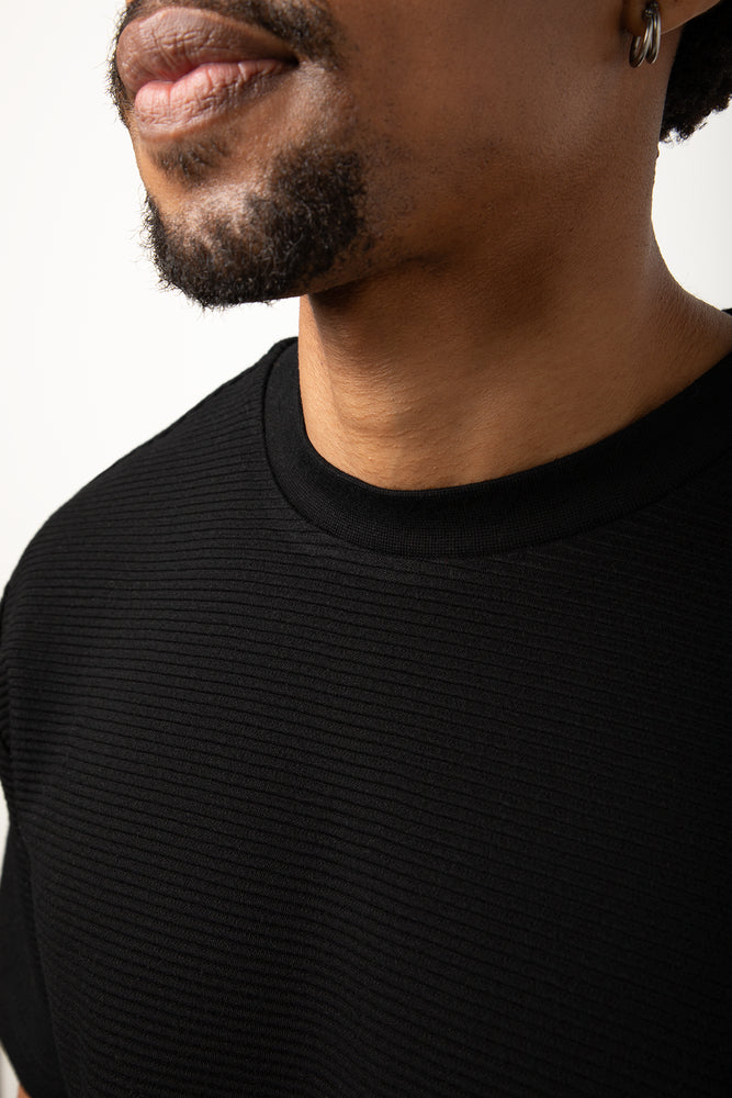Rib Short Sleeve T-Shirt Black (3)