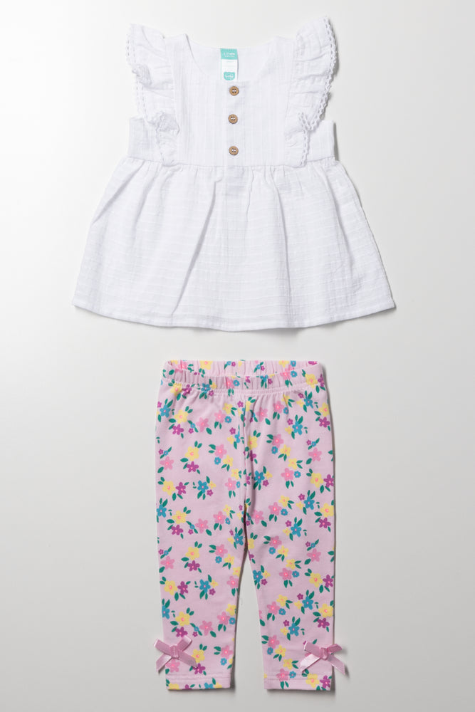 Leggings & Top Set White & Pink