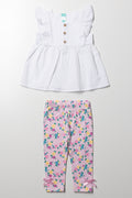 Leggings & Top Set White & Pink