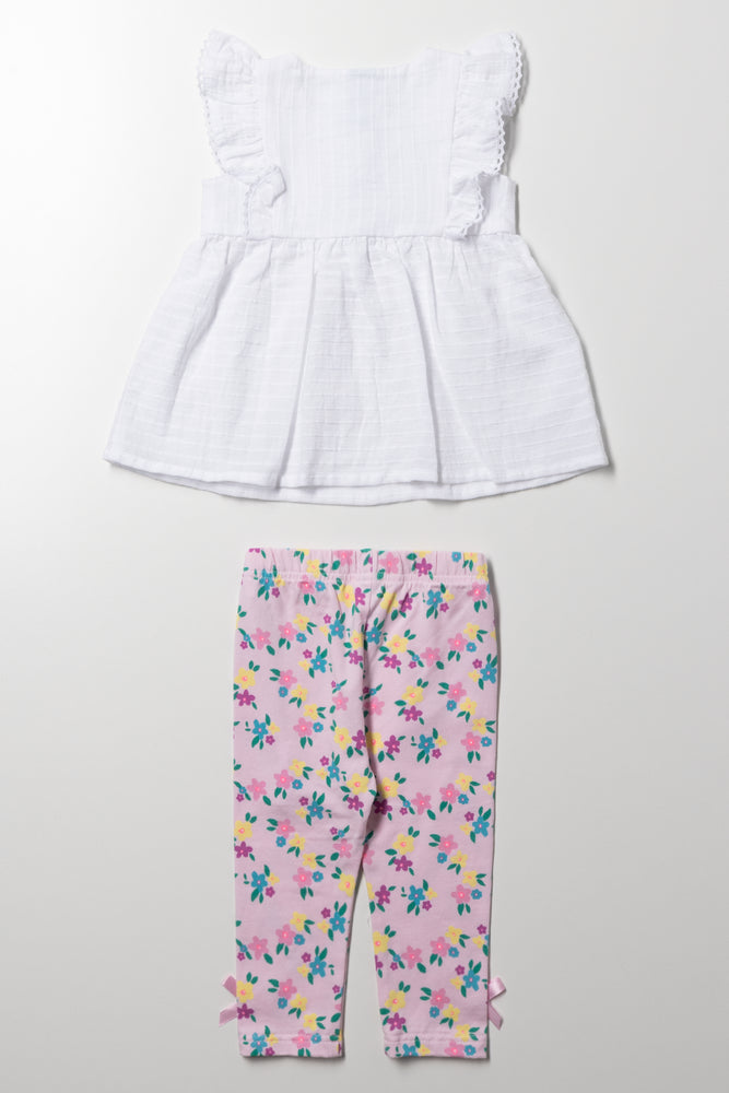 Leggings & Top Set White & Pink (3)