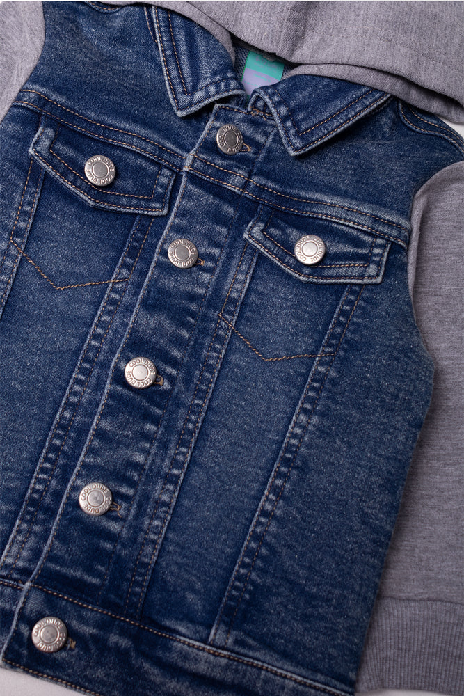 Hooded Knit Combp Denim Jacket Blue