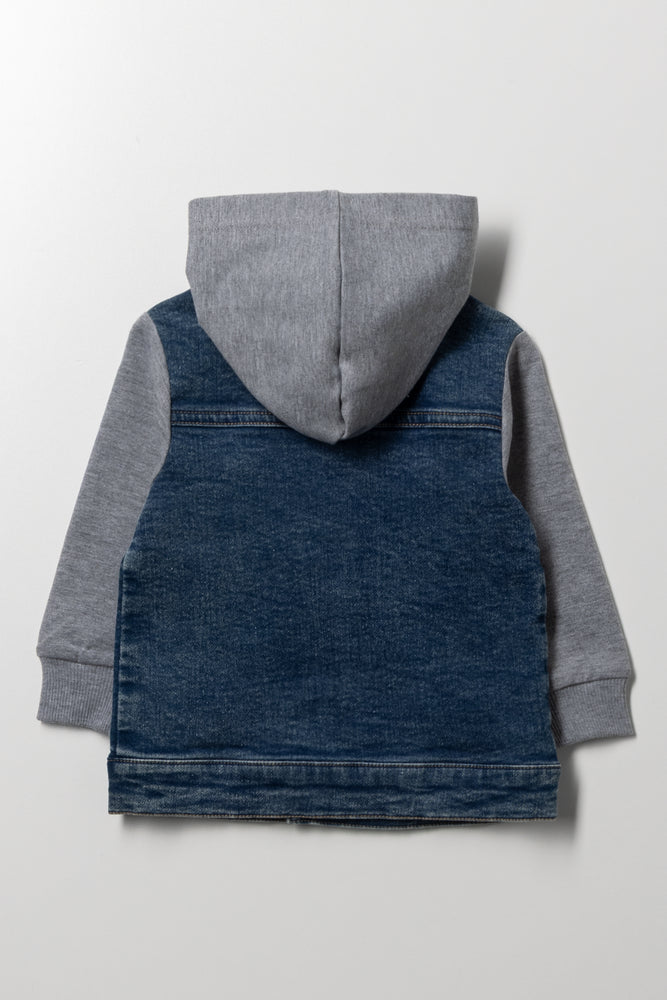 Hooded Knit Combp Denim Jacket Blue (2)