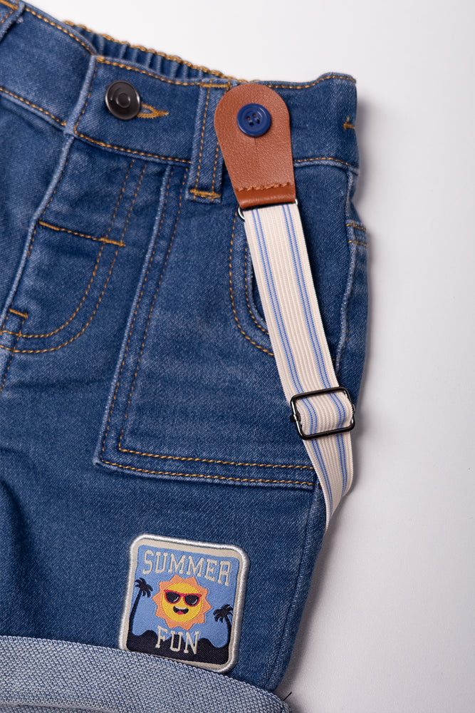 Braces Denim Shorts Blue