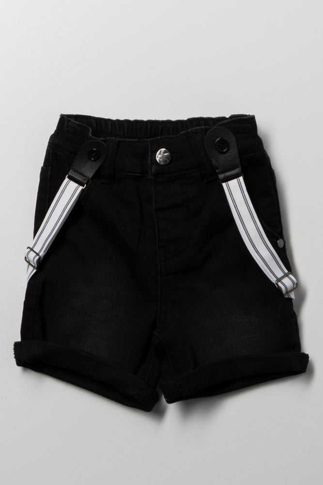 Denim Shorts With Brace Black