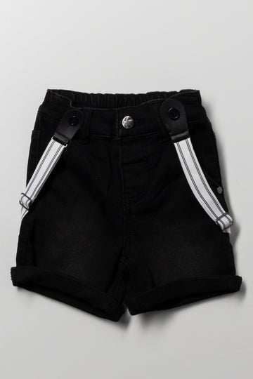 Denim Shorts With Brace Black