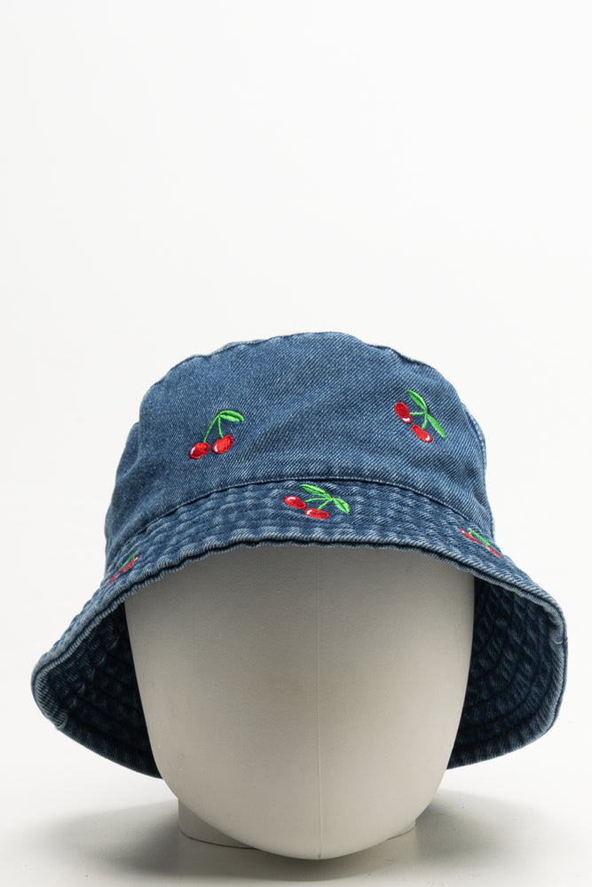Cherry Denim Bucket Hat Blue