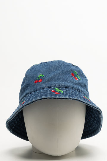 Cherry Denim Bucket Hat Blue