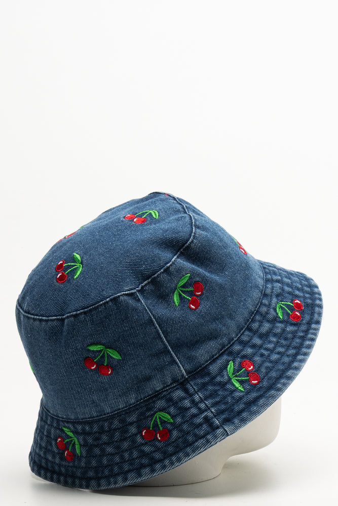Cherry Denim Bucket Hat Blue