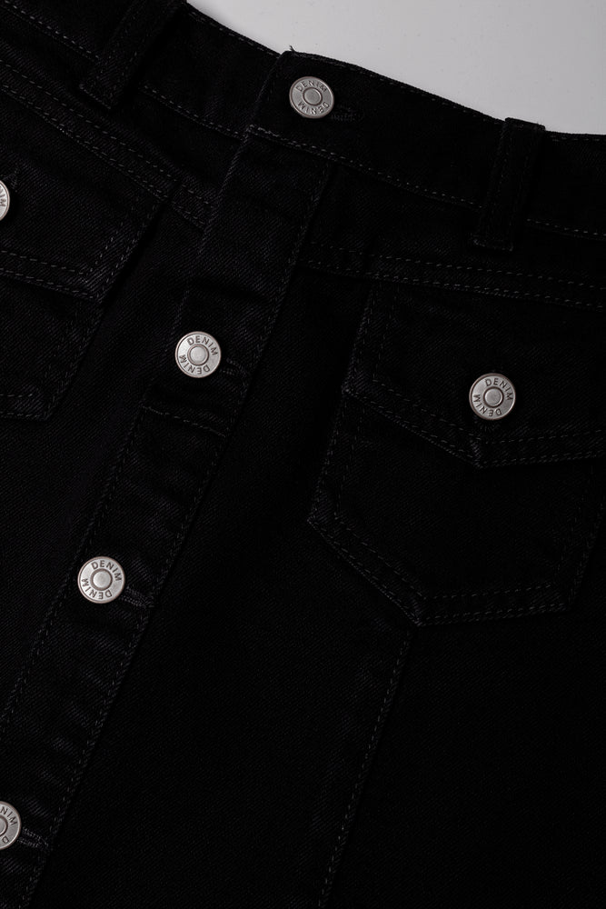 Button Down Denim Skirt Black