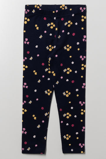 Floral Print Leggings Navy