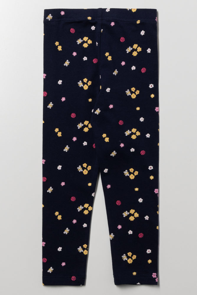 Floral Print Leggings Navy (2)