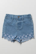 Embroidered Denim Shorts Blue