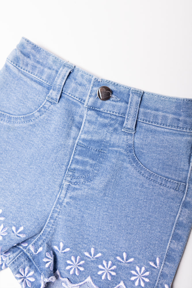 Embroidered Denim Shorts Blue