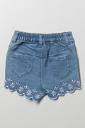 Embroidered Denim Shorts Blue (2)