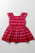 Embroidered Check Dress Red And Pink (2)