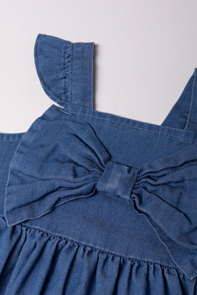 Denim Dress With Bow Blue