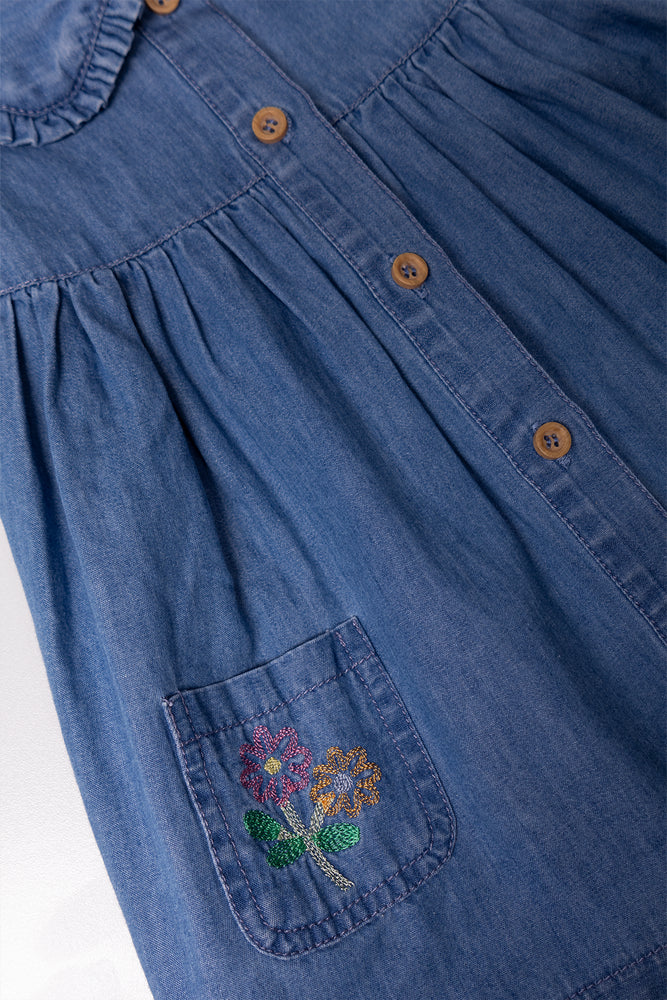 Denim Dress With Collar Blue