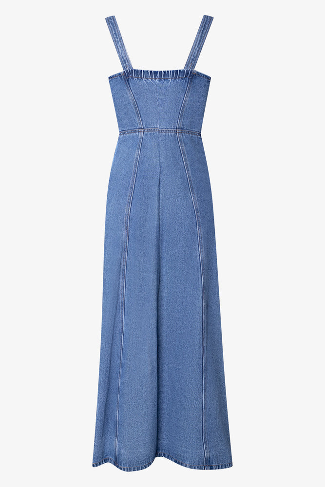 Front Zip Fit And Flare Denim Dress Blue