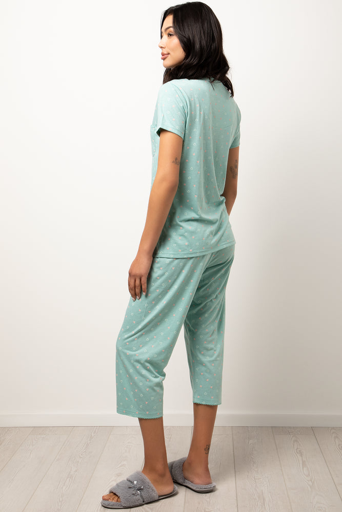 Button Through Capri Pyjama Set Sage
