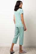 Button Through Capri Pyjama Set Sage (2)