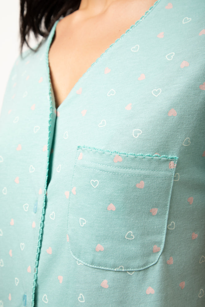 Button Through Capri Pyjama Set Sage (3)