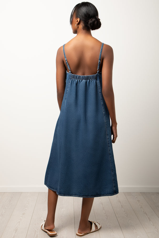 Denim Strappy Fit And Flare Dress Blue (2)