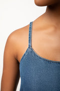 Denim Strappy Fit And Flare Dress Blue (3)