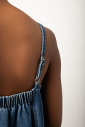 Denim Strappy Fit And Flare Dress Blue (4)