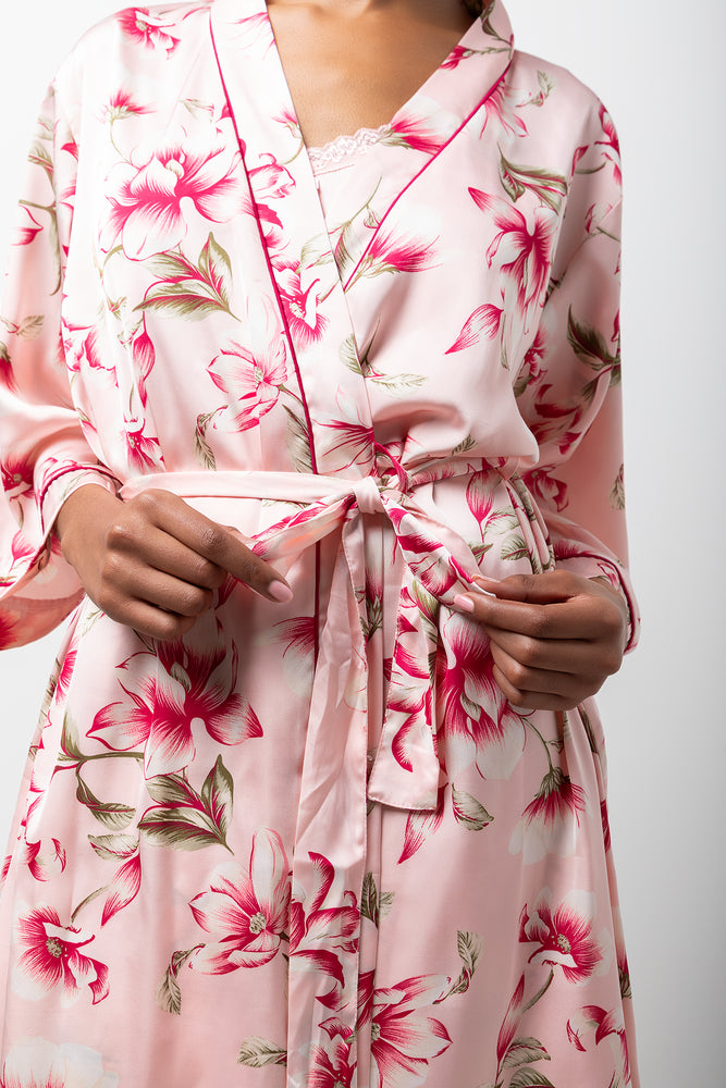 Floral Satin Gown Pink (3)