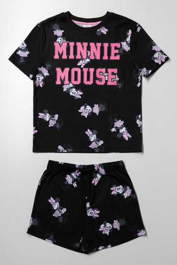 Minnie Mouse Shorts Pyjama Set Black