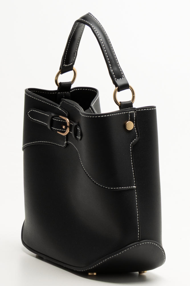 Multi Buckle Bucket Bag Black (1)