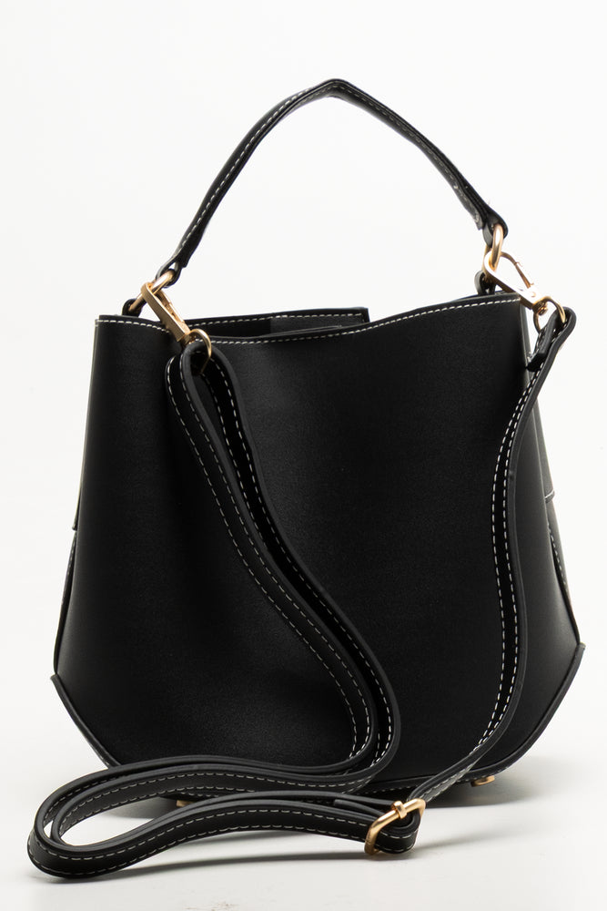 Multi Buckle Bucket Bag Black (2)