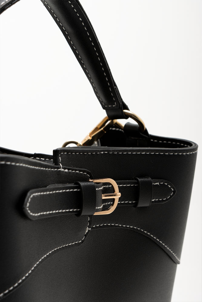 Multi Buckle Bucket Bag Black (3)