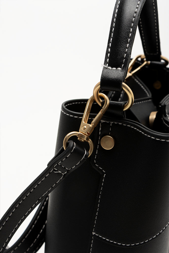 Multi Buckle Bucket Bag Black (4)