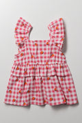 Gingham Peplum Frill Top Red And White