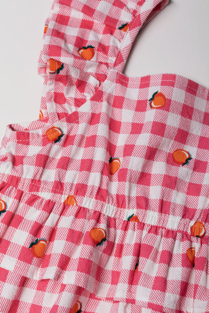 Gingham Peplum Frill Top Red And White