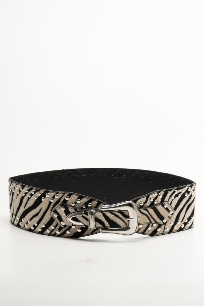 Zebra Print Waist Belt Cream