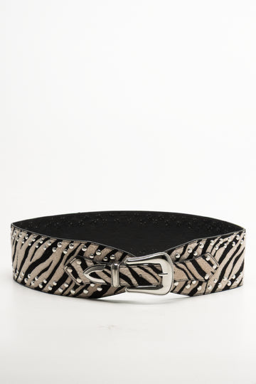 Zebra Print Waist Belt Cream