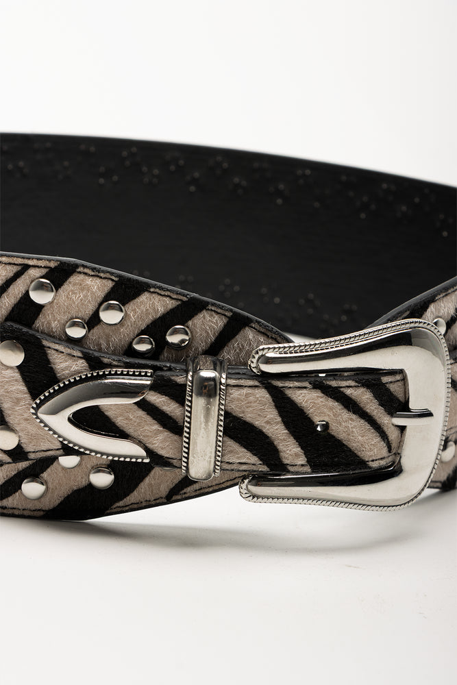 Zebra Print Waist Belt Cream