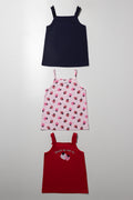 3 Pack Vests Pink, Red And Navy
