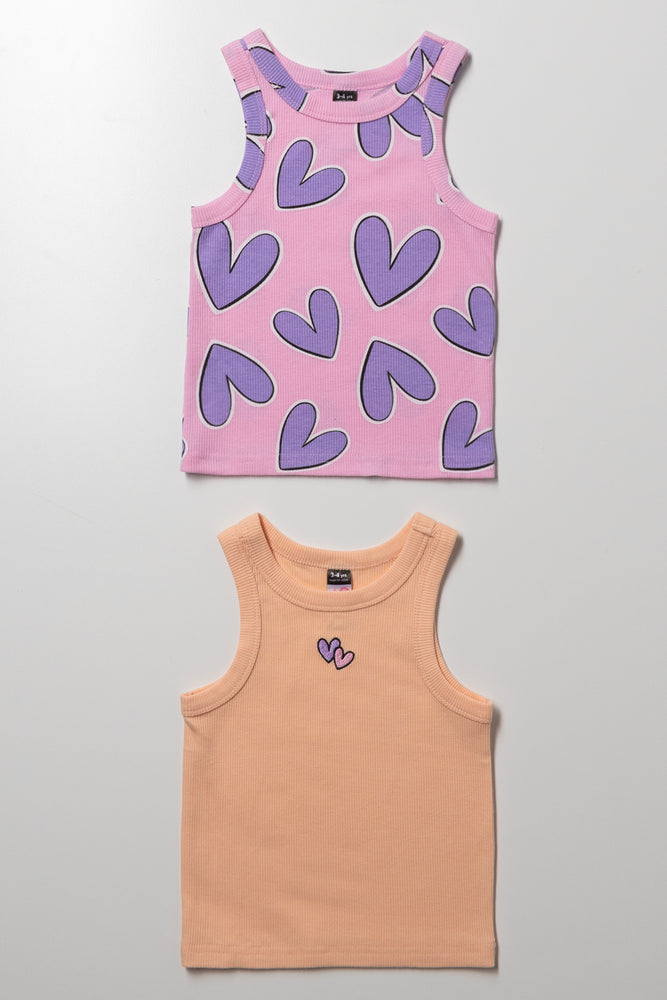2 Pack Rib Vests Pink And Peach