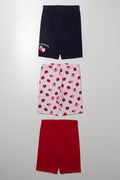 3 Pack Cycling Shorts Pink, Red And Navy