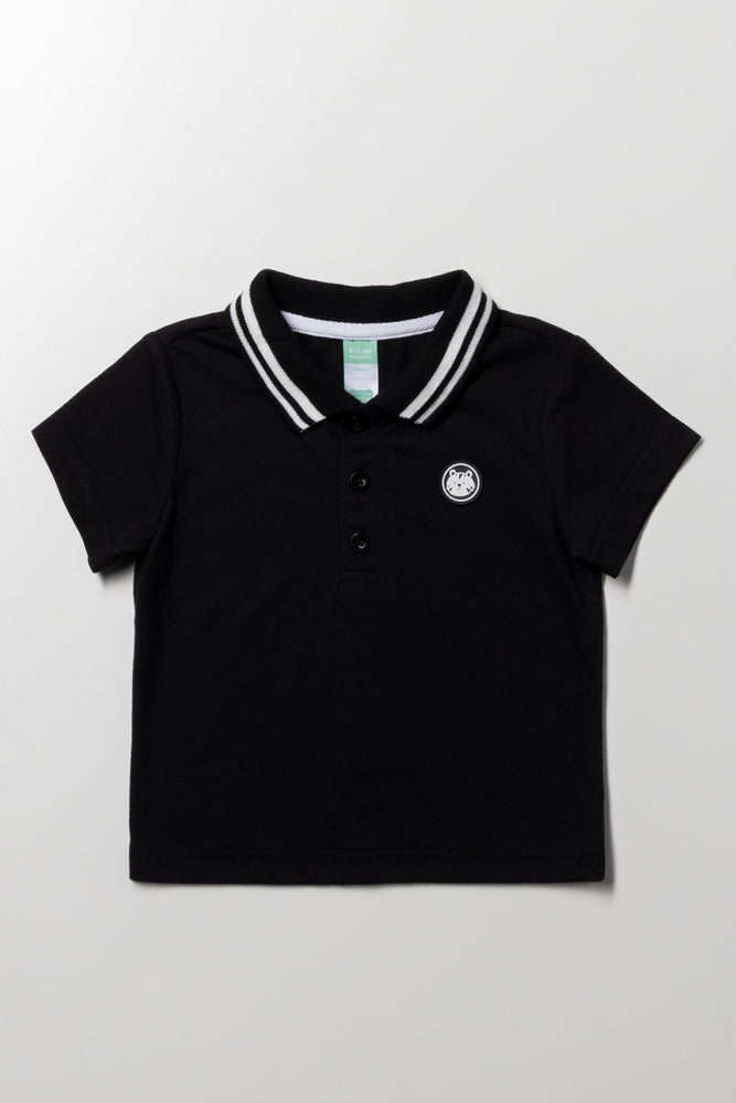 Textured Zip Golfer Black